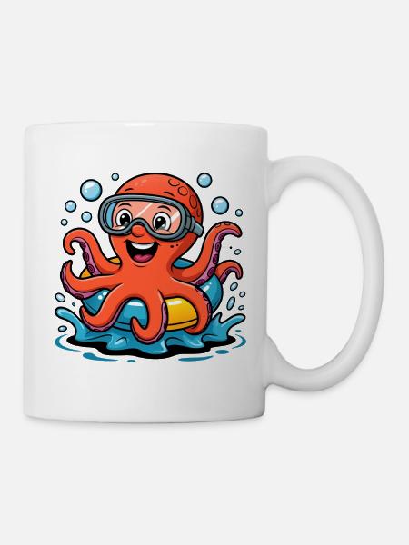 Lustiger Oktopus mit Taucherbrille - Tasse - Weiß