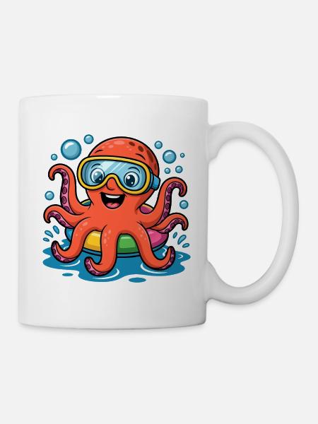 TaucherOctopus Fröhlicher Tintenfisch - Tasse - Weiß