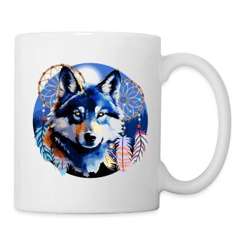 Wolf Spirit Traumfänger Native Mountain Design - Tasse - Weiß - Rechts