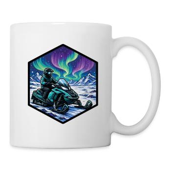 Snowmobiling under the Northern Lights in the mountains - Mug - white - Right