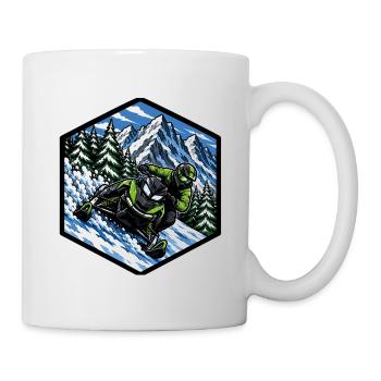Motoneige en montée dynamique sur neige - Mug blanc - blanc - Droite