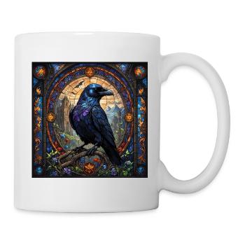 Gothischr Rabe im Bleiglasstil - Tasse - Weiß - Rechts