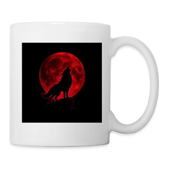 Loup hurle sous Lune Rouge - Mug blanc - blanc - Droite