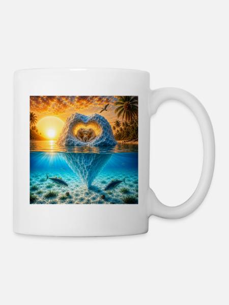 Herz Eisberg mit Eisbären am Tropenstrand - Mug - white