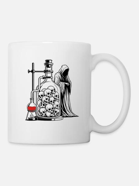 Skull Alchemy Lab with Grim Reaper Gothic Art - Mug - white