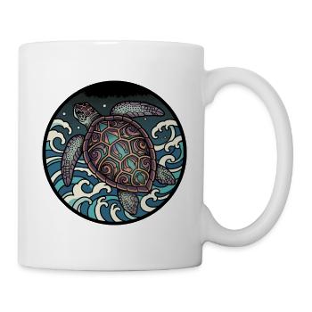 Tortue Marine Vagues Ocean Badge Tatouage Retro - Mug blanc - blanc - Droite