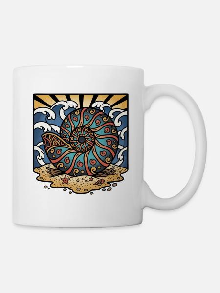 Ammonite Nautilus Beach Ocean Shell Retro - Tasse - Weiß