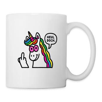 Regenbogen Unicorn Mittelfinger - Tasse - Weiß - Rechts