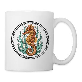 Seahorse Sea Seaweed Retro Tattoo Badge - Mug - white - Right