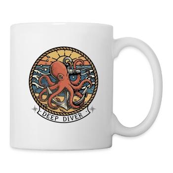 Octopus Anchor Marine Octopus Deep Diver Abzeichen - Tasse - Weiß - Rechts