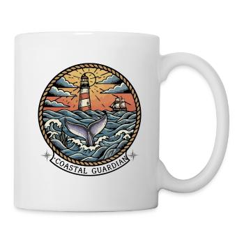 Lighthouse Whale Ship Coastal Guardian Badge Retro - Mug - white - Right