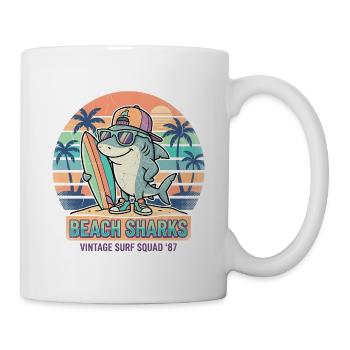 Retro Surfer Hai Strand Urlaub - Tasse - Weiß - Rechts