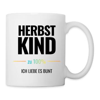 Herbstkind zu 100% Ich liebe es bunt - Tasse - Weiß - Rechts