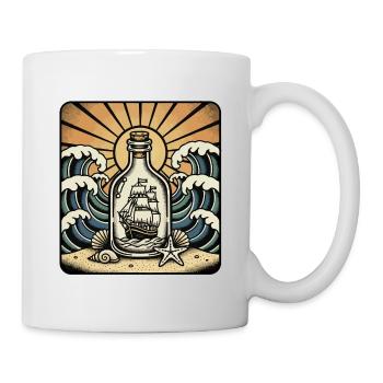 Retro Ocean Sun Waves Bottle Boat - Mug - white - Right