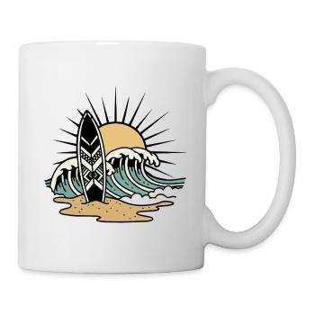 Planche de Surf Vagues Ocean Soleil Retro Tatouage - Mug blanc - blanc - Droite