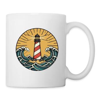 Leuchtturm, Meereswellen, Ozean, Sonne, Retro-Abzeichen - Tasse - Weiß - Rechts