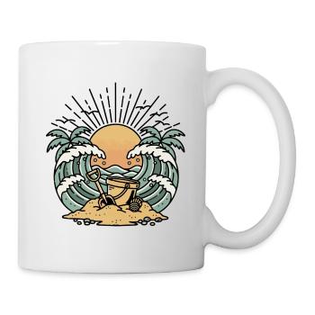 Bucket Shovel Strand Wellen Palmen Sonne Retro - Tasse - Weiß - Rechts