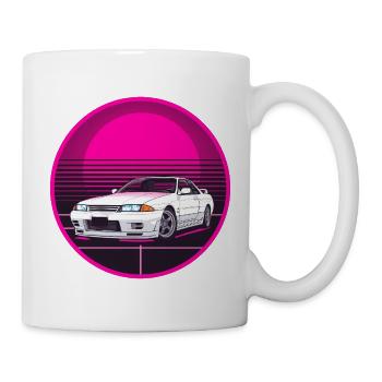 Retro JDM Drift Car Synthwave Pink Circle T-Shirt - Tasse - Weiß - Rechts