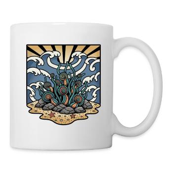 Algues Coraux Ocean Vagues Soleil Retro Tatouage - Mug blanc - blanc - Droite