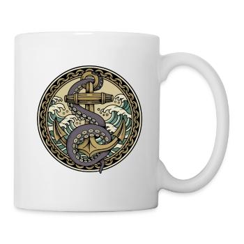 Anchor Navy Octopus Kraken Waves Retro-Abzeichen - Tasse - Weiß - Rechts