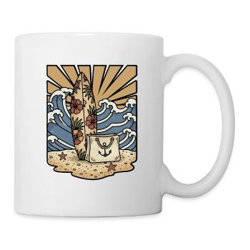 Planche de Surf Fleurs Hibiscus Sac Plage Retro - Mug blanc - blanc - Droite