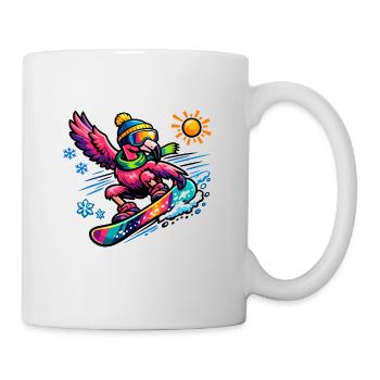 Snowboard de flamant rose en pleine splendeur hivernale - Mug blanc - blanc - Droite