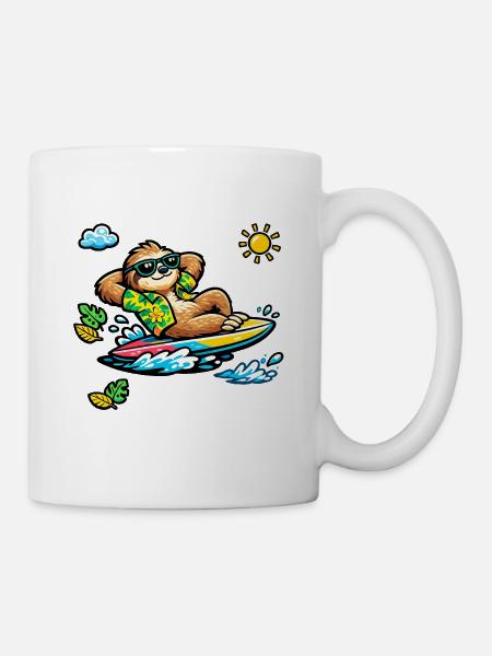 Surfer-Sloth im Tropenstil - Tasse - Weiß