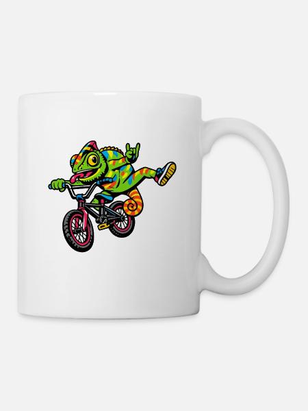 Gecko auf BMX: bunte Fahrt - Tasse - Weiß