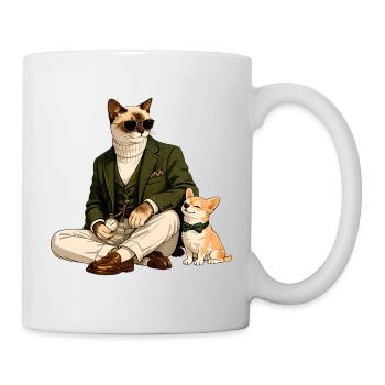 Elegante Kater & Chihuahua im Gentleman-Stil - Tasse - Weiß - Rechts