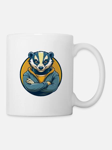 Badger Kawaii Mascot Cartoon Clipart Logo Badge - Mug - white
