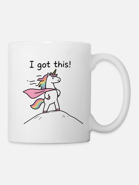 Heroisches Einhorn mit Regenbogenumhang - Tasse - Weiß
