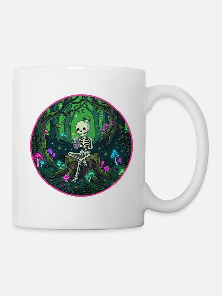 Retro Gaming Skeleton Mushrooms Forest - Mug - white