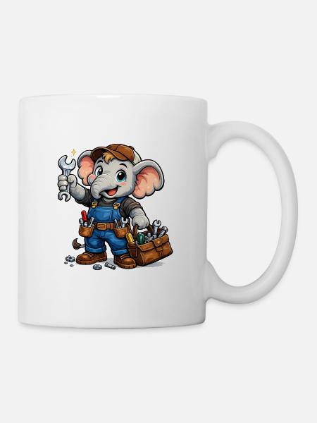 Elefantenmechaniker in blauen Overalls - Tasse - Weiß