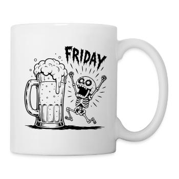 Graphique drôle de squelette « Enfin vendredi » avec une chope de bière - Mug blanc - blanc - Droite