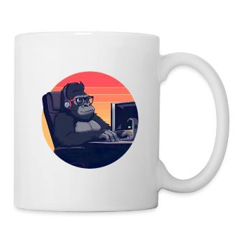 Retro IT Nerd Gorilla PC Arbeitsplatz - Tasse - Weiß - Rechts