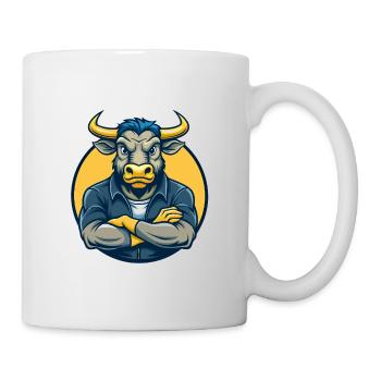 Logo clipart de personnage de personnage de dessin animé mascotte Bull Kawaii - Mug blanc - blanc - Droite