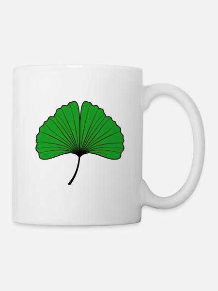 Ginkgo Blatt Silhouette in Smaragdgrün - Tasse - Weiß