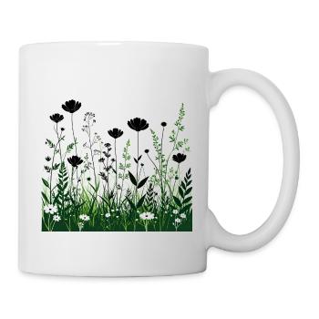 Black Green Wildflowers Silhouettes - Mug - white - Right