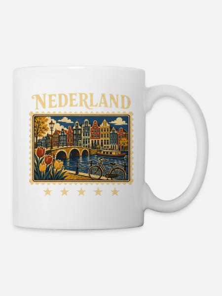 Amsterdam Grachten Reisemarke - Tasse - Weiß