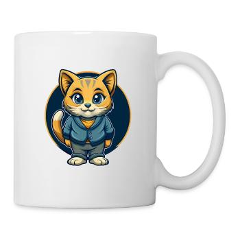 Katzen-Kawaii-Maskottchen-Cartoon-Charakter-Clipart-Logo - Tasse - Weiß - Rechts