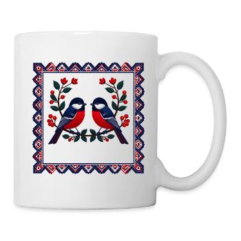 Motif de broderie de duo d’oiseaux rouge-bleus - Mug blanc - blanc - Droite
