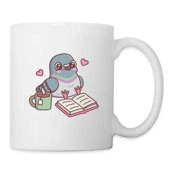 Cute Seated Pigeon Loves Reading - Mug - white - Right