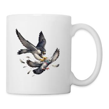 Peregrine falcon catches pigeon - Mug - white - Right