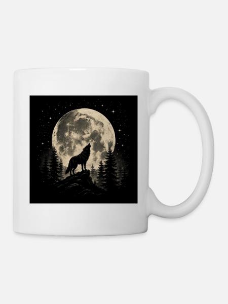 Mondwolf im Nachtwald - Tasse - Weiß