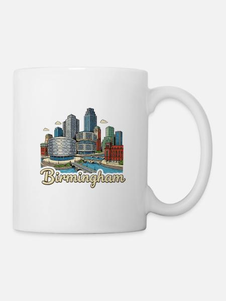Birmingham Canal Skyline Retro Handgezeichnetes Abzeichen - Tasse - Weiß