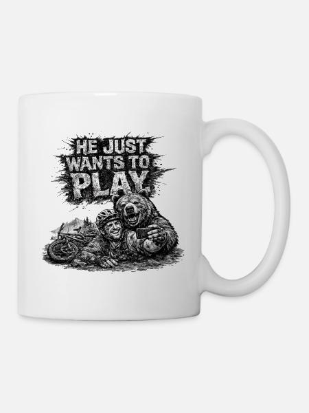 Mountainbiker, er will nur spielen - Tasse - Weiß