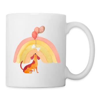 Cheerful dog with balloons - Mug - white - Right