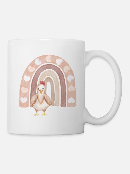 Huhn mit Herz-Regenbogen - Tasse - Weiß