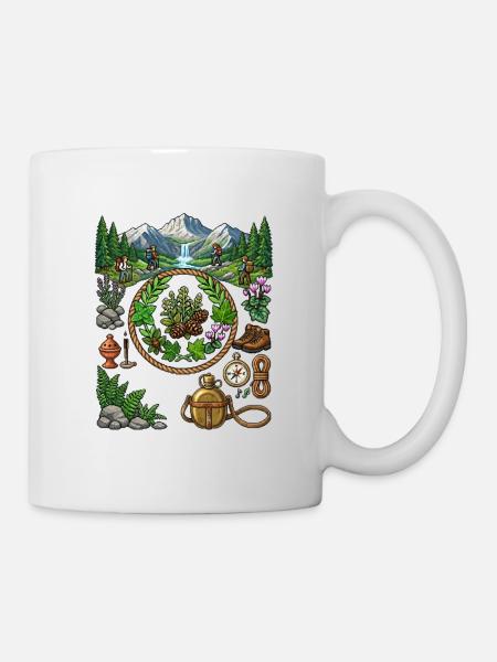 Vintage Pixel Art Wandern Vorteil & Naturerkundung - Tasse - Weiß