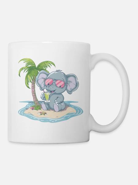 Elefant Sommer Palme - Tasse - Weiß